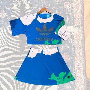 Adidas Mesh Top and Skirt Flower Set Size S Blue Activewear Sport Gym Tennis